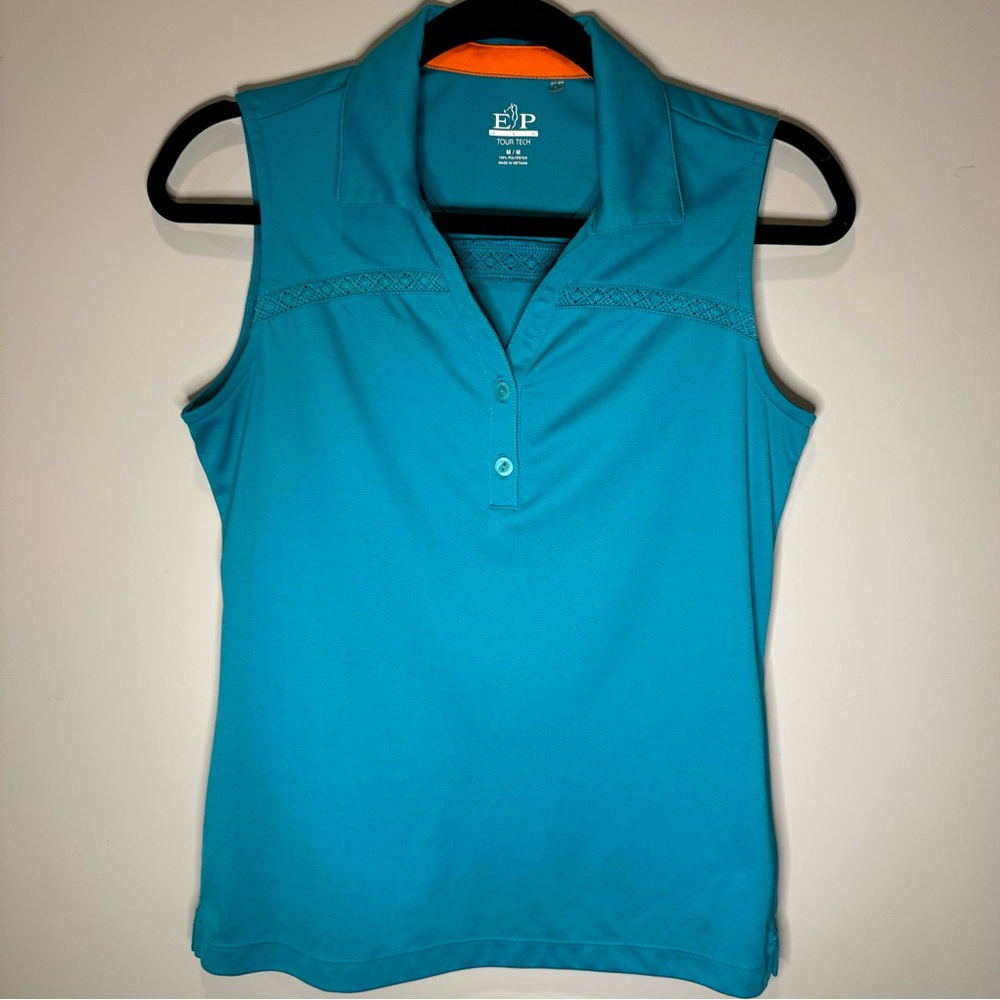 EP Tour Tech Pro‎ Sleeveless Golf Performance Polo with Lace Detail, EUC